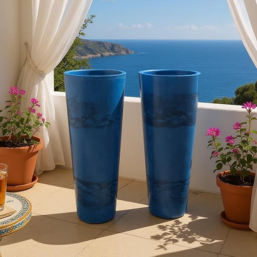 Vaso material polietileno para plantas decorativo luxo coluna Ibiza marmorizado 68cm de altura