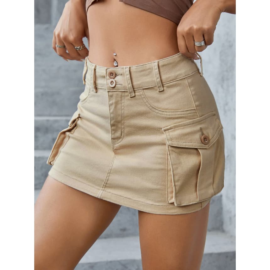Saia Jeans com bolso bege