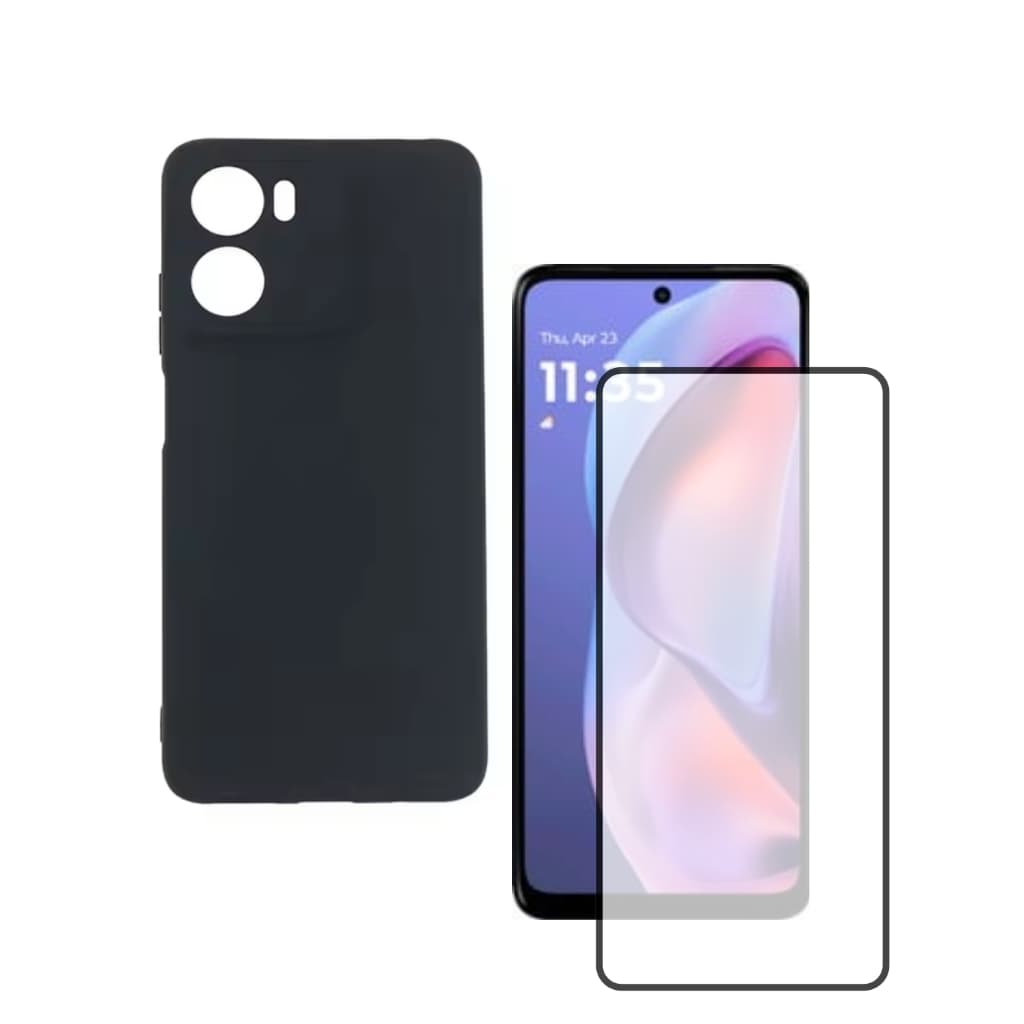 Capa Silicone Aveludada Preta Para Moto E13 + Película 3d