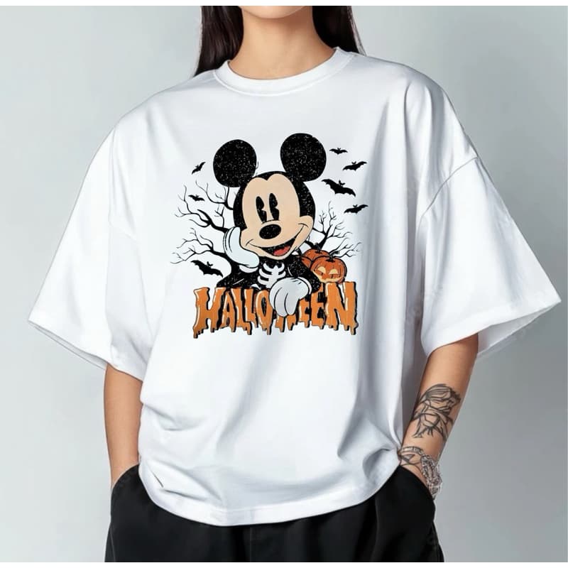 Camiseta Oversized Branca Mickey Halloween 100 % algodão unissex
