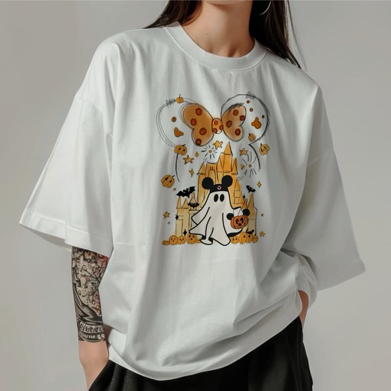 Camiseta Oversized Branca Disney Hallowen feminina