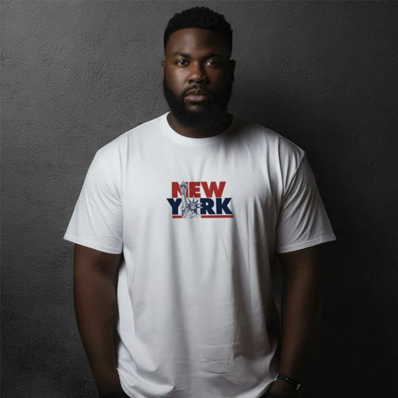 Camiseta branca masculina básica New York alta qualidade 100% algodão