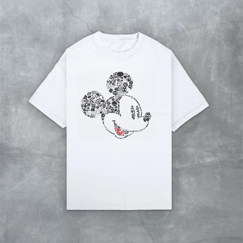 Camiseta Branca Unissex Mickey Style, camisa casual alta qualidade