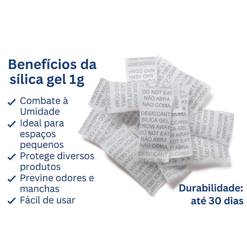 Sílica gel 1gr de 100 á 500 unidades antiumidade antimofo silica