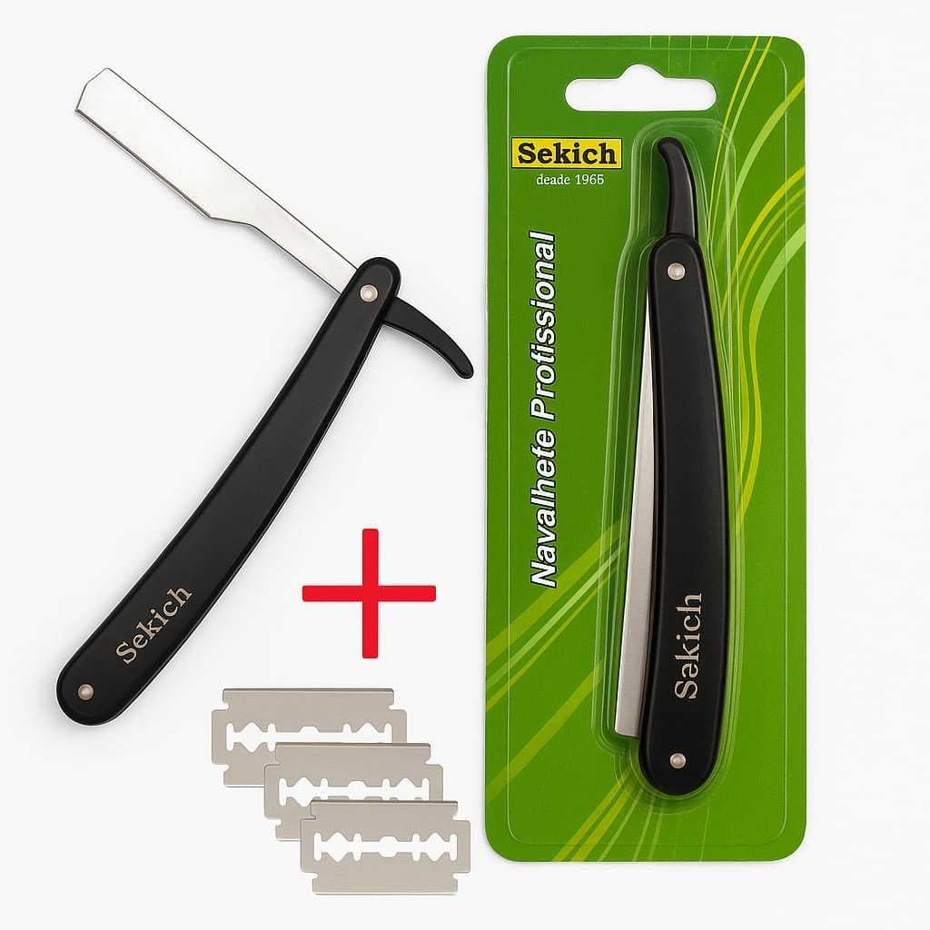 Kit Navalha + 30 Lâminas Profissional Barbeiro Aço Inox