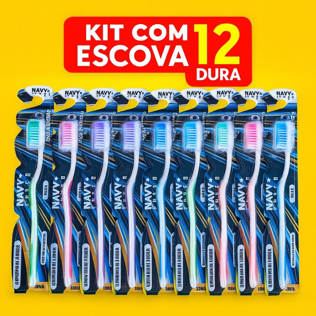 Kit Pacote Com 12 Escovas Dental Dura Adulto Com Capa Protetora e Limpador De Lingua