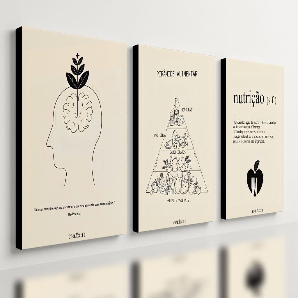 Kit 3 Quadro Decorativo Nutrição Consultório Nutricionista