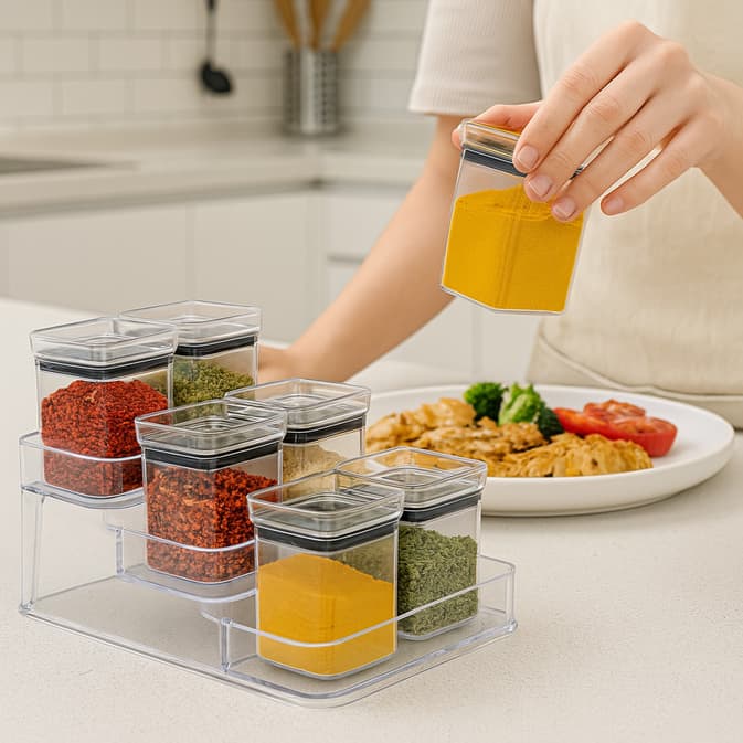Porta Temperos Lumini Kit c/ 7 Peças Organizador de Temperos Hermético