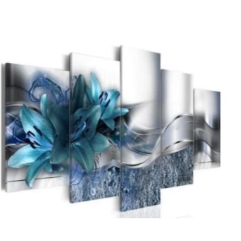 Quadro Decorativo Mosaico Flor Azul Turquesa Jardim Flores Sala Quarto
