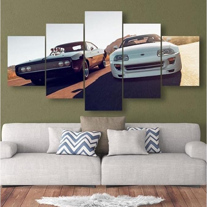 Quadro Decorativo Mosaico 5 Peças Velozes e Furiosos Supra Charger Filme Possante Sala Quarto