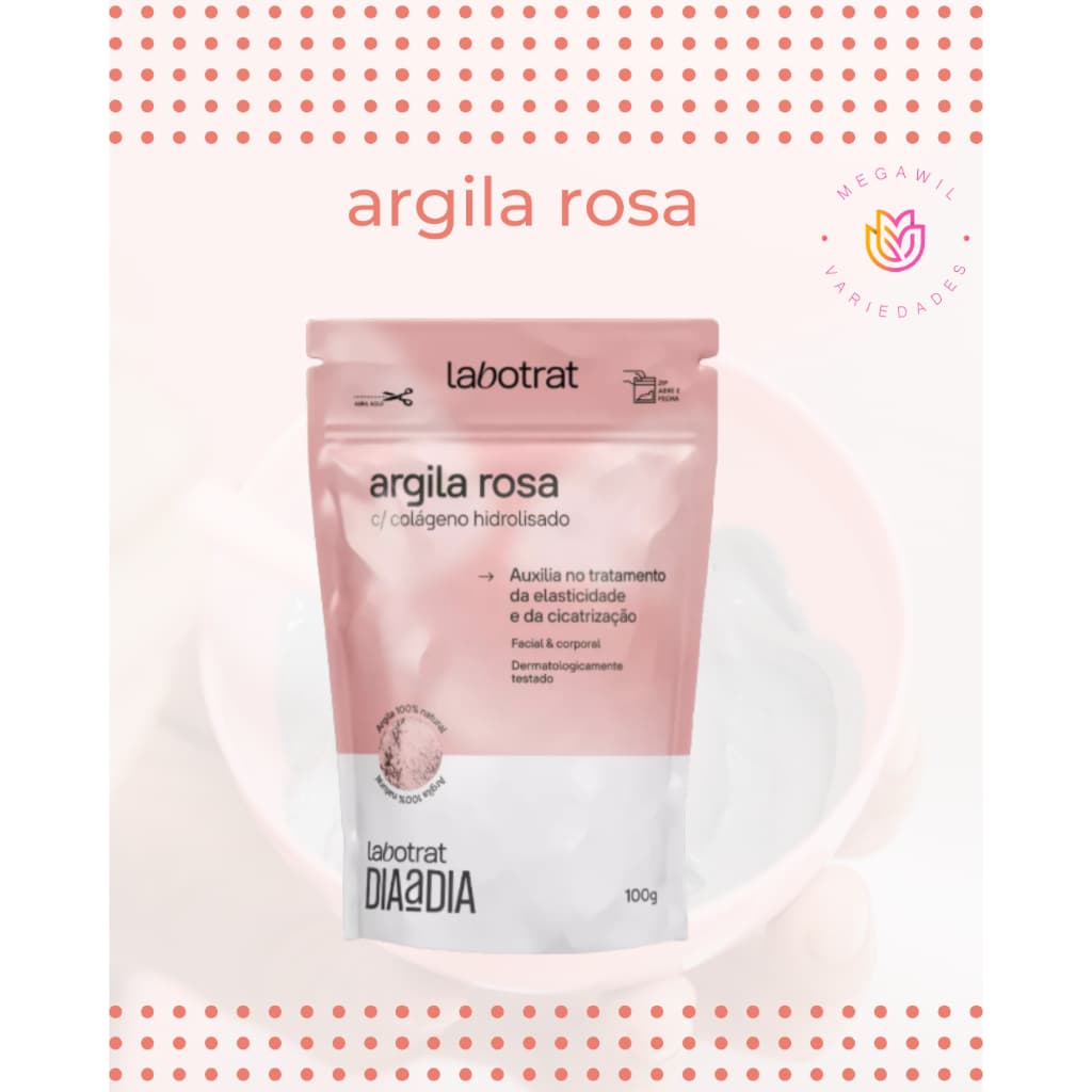 Argila Rosa Em Pó Com Colágeno Hidrolisado Labotrat 100g | Máscara Facial Corporal