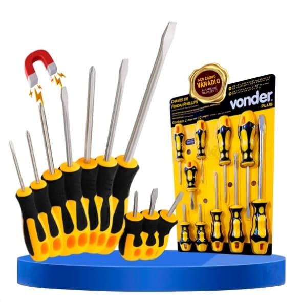 Jogo Chave Fenda Philips Magnetizada Imã 10 Peças Vonder Profissional