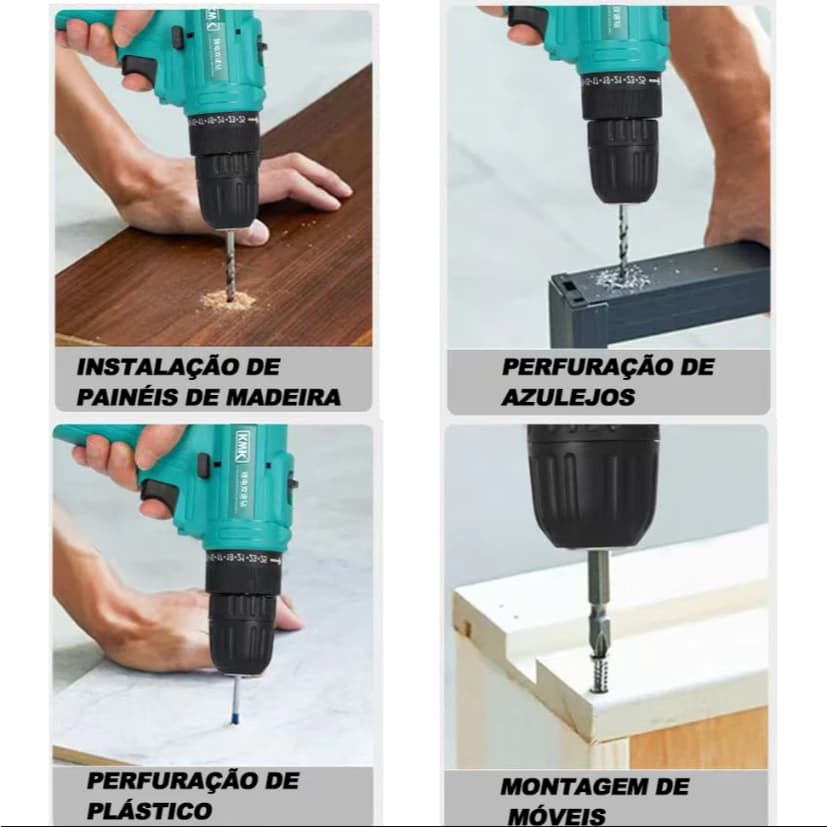 Furadeira e Parafusadeira ECOSEN 12V com 2 Baterias + Carregador + led