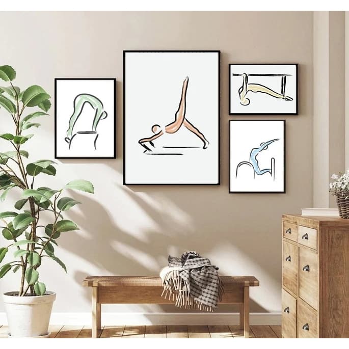 Quadro Pilates 1 peça 60x40 e 3 peças 20x30