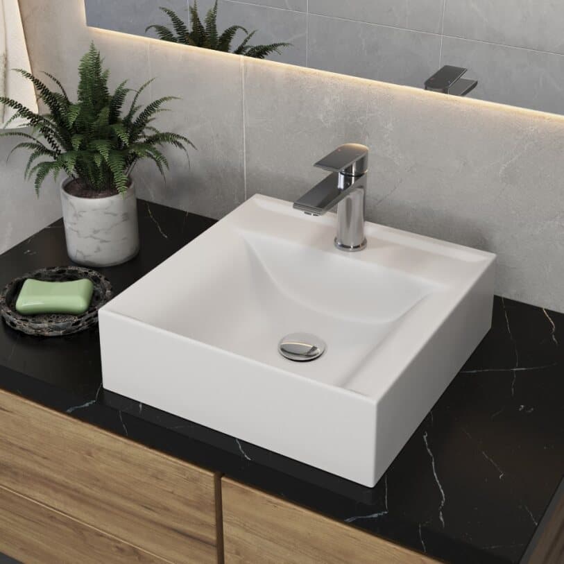 Cuba Quadrada Nanda para Banheiro ou Lavabo Mármore Sintético Resistente Moderna