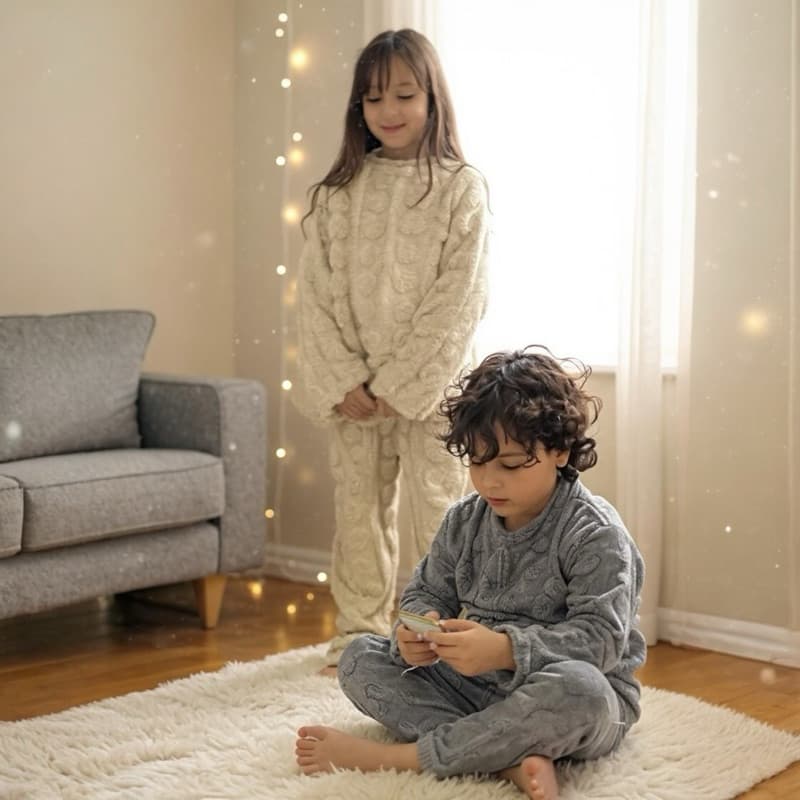 Pijama Infantil Fleece Manga longa Conjunto Peluciado Inverno Quentinho Frio  pra feminino e masculino Inverno Original