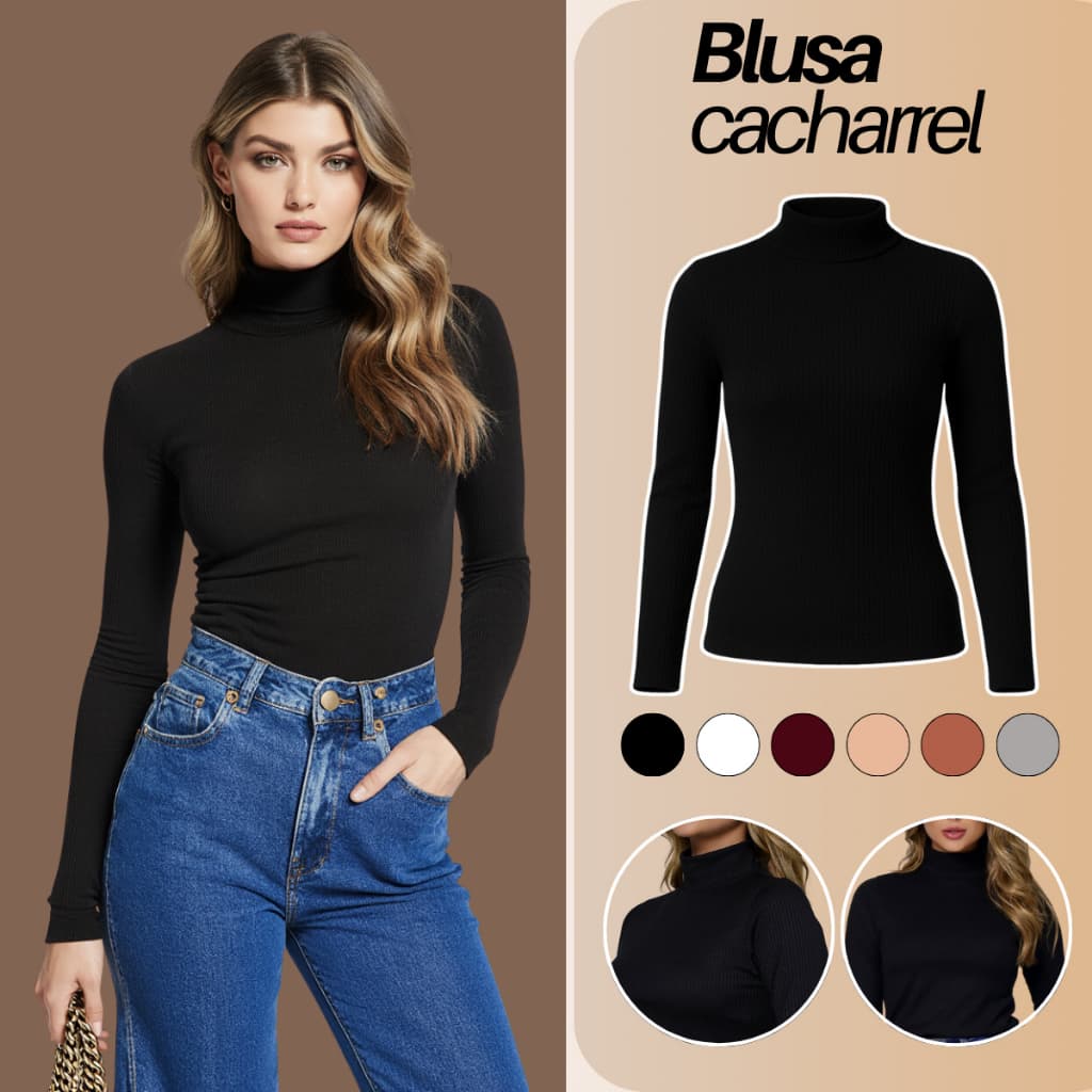 Kit 3 Blusa Feminina Segunda Pele Gola Alta Manga Comprida Cacharrel Premium