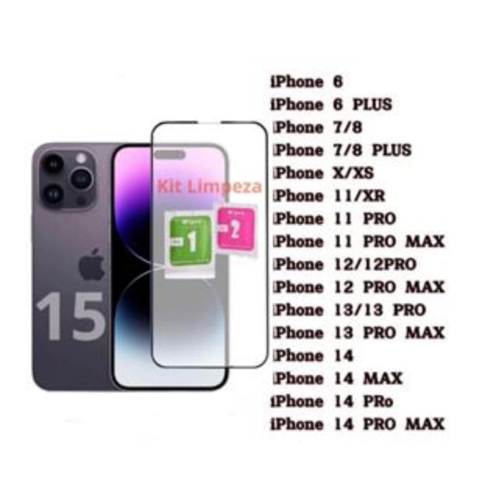 Kit 2 Película Vidro 3D iPhone 11 7 8 Plus XR 12 14 15 16 Pro Película iphone 13
