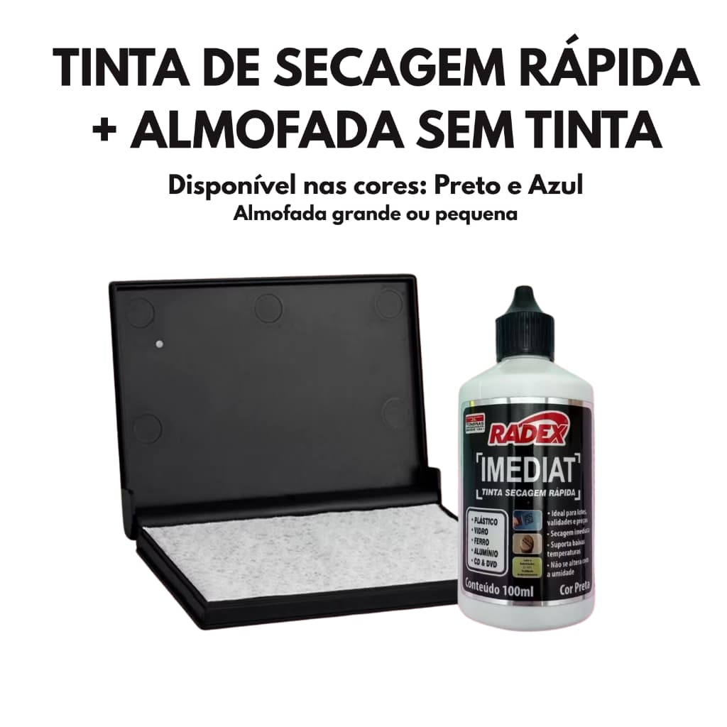 Kit Tinta para Carimbo de Secagem Rápida l Plastico l Isopor l Vidro + Almofada Sem Tinta