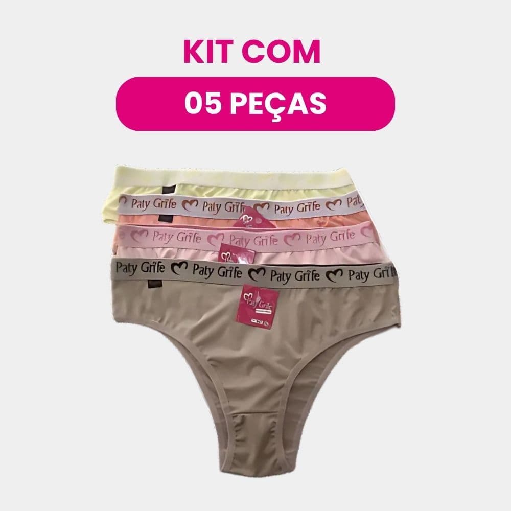 Kit 5 Calcinhas Microfibra Cintura Alta Elástico Personalizado Atacado