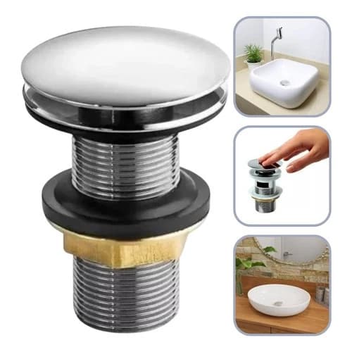 Válvula Click 7/8 Luxo Cuba Pia Lavatório Inox Banheiro Metal Cromada