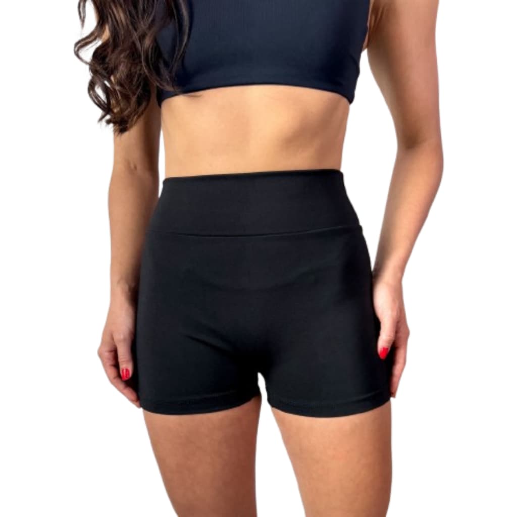 Shorts Academia Crossfit Curtinho Feminino Poliamida Cintura Média Sem Costura Frontal Zero Transparência