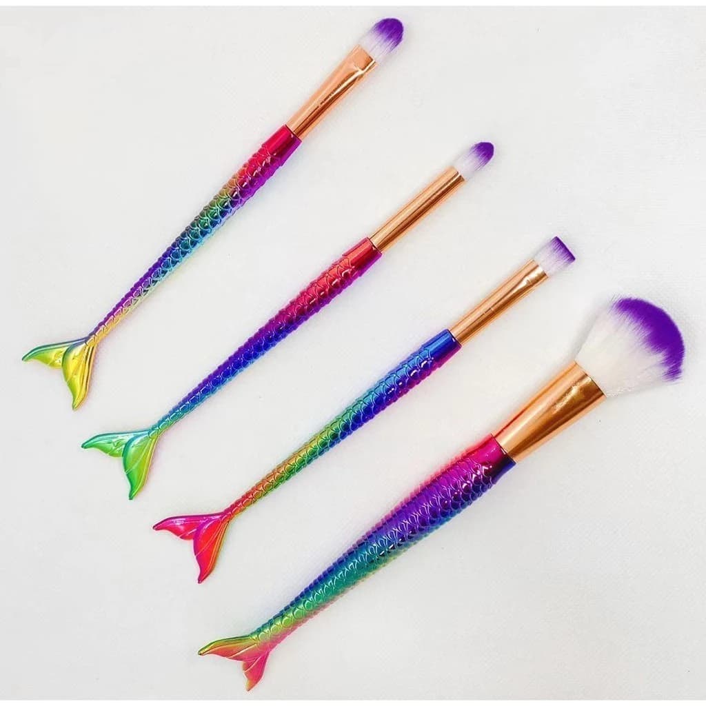 Kit Com 4 Pincel Sereia Maquiagem Para Blush Sombra Contorno Pó Envio Imediato OBS: Seleção aleatória de cores