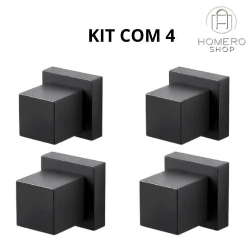 kit 4 Acabamentos Preto Fosco Quadrado de Registro Chuveiro Pressão /Gaveta Preto 100% Metal