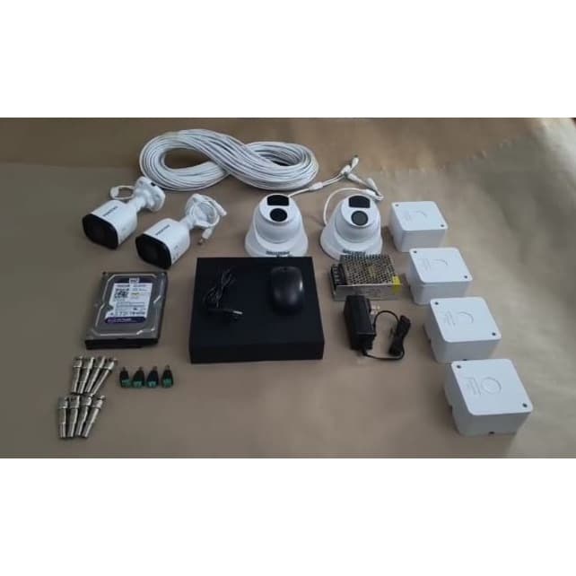 Kit CFTV com 4 câmeras de segurança + HD + Cabo + Caixas + fonte + Conexões + acesso remoto