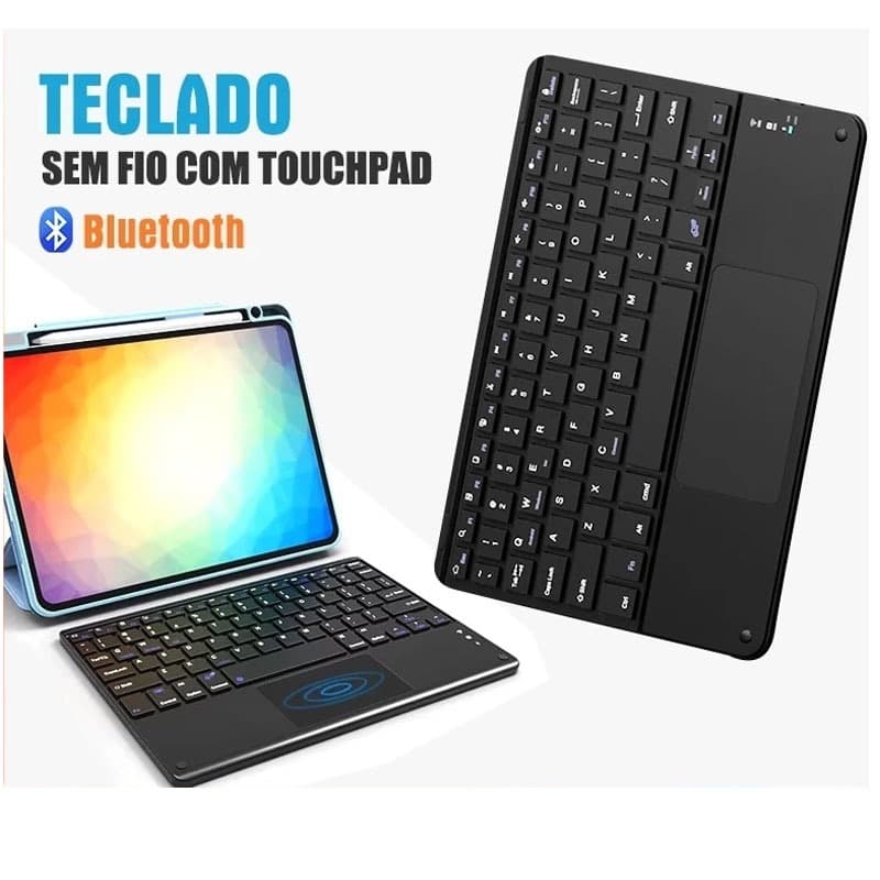 Teclado Bluetooth Chave Redonda Sem Fio Com Touch Para Celular/Tablet