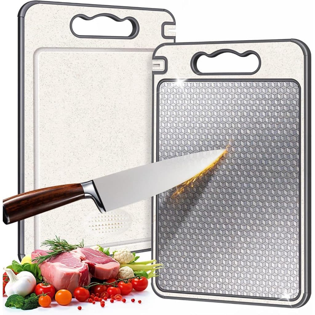 Tabua De Corte Cozinha Para Cortar Dupla Face Aço Inox Pp
