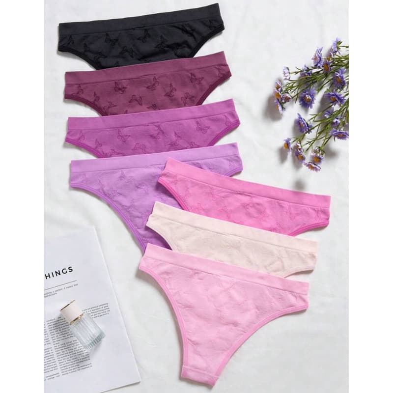 1 Calcinha Sem Costura Cintura Média de Cor Sólida com Estampa Jacquard de Borboleta Feminina