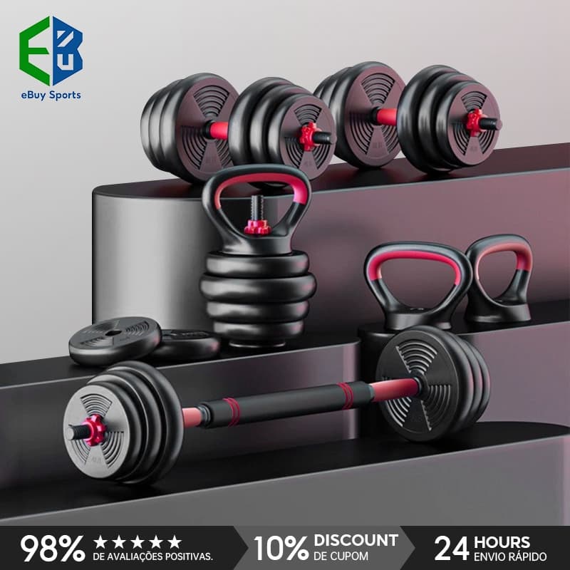 Ebuy Sports Halteres Ajustáveis de 10 kg e Kettlebell Preto Para Iniciantes