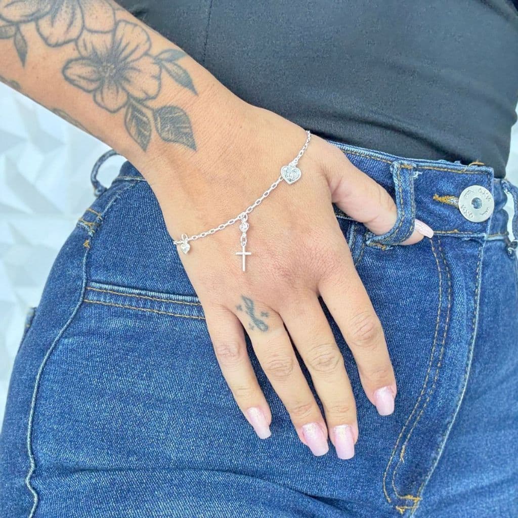 Pulseira Feminina Semi Joia Banhado Prata Hipoalergênica Extensor