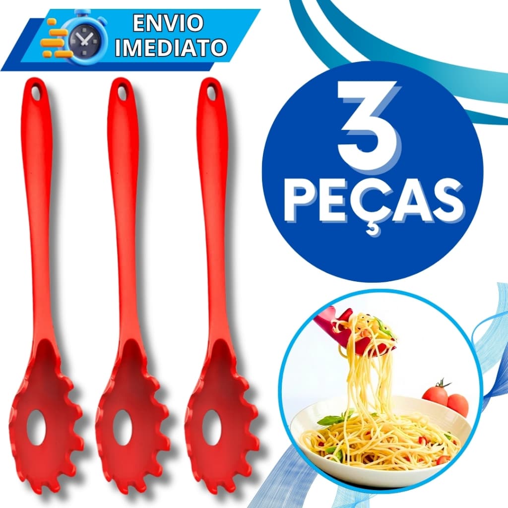 KIT Conjunto 3 Pegador de Servir Massa Macarrão de Silicone GRANDE Utensilio para Casa Cozinha Restaurante Buffet