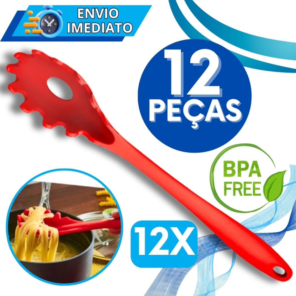 KIT Conjunto 12 Pegador de Servir Massa Macarrão de Silicone GRANDE Utensilio para Casa Cozinha Restaurante Buffet