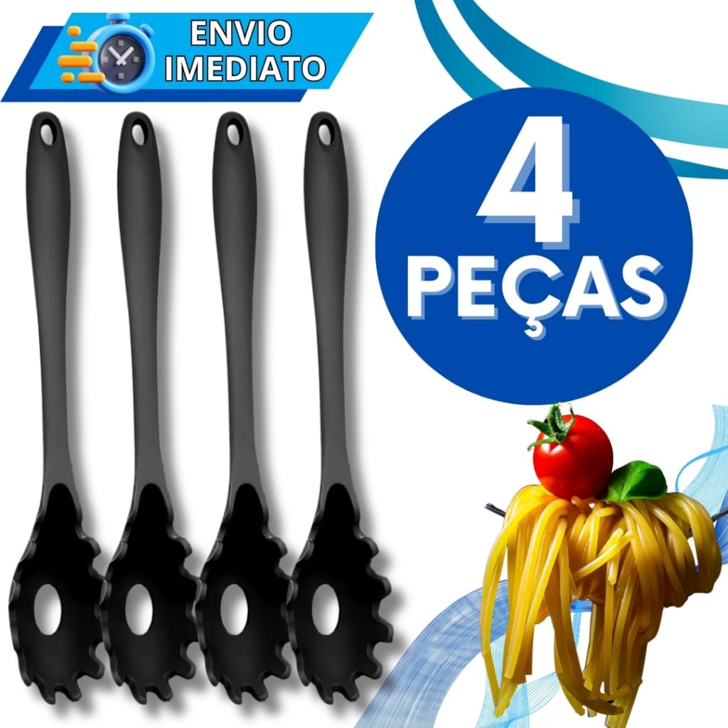 KIT Conjunto 4 Pegador de Servir Massa Macarrão de Silicone GRANDE Utensilio para Casa Cozinha Restaurante Buffet