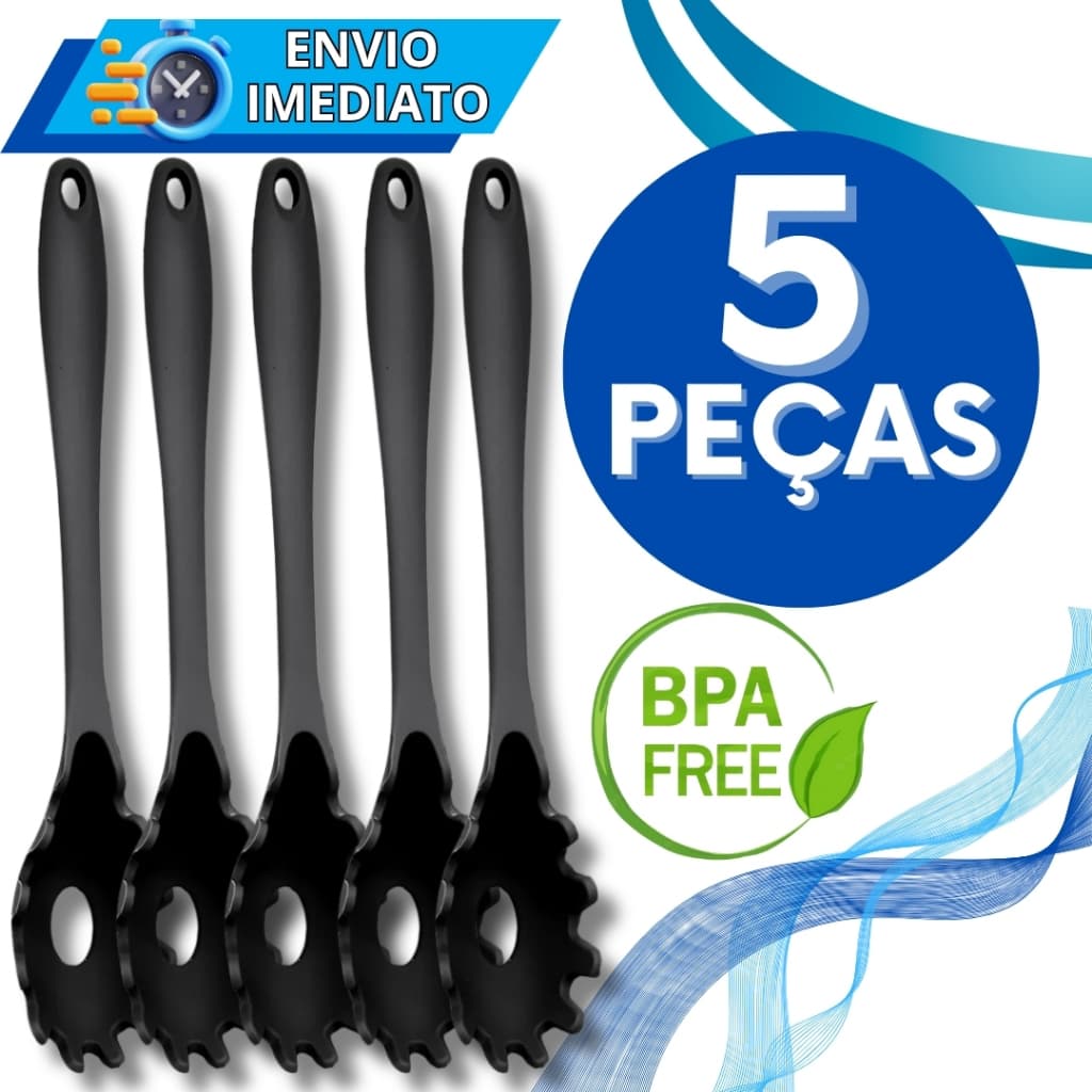KIT Conjunto 5 Pegador de Servir Massa Macarrão de Silicone GRANDE Utensilio para Casa Cozinha Restaurante Buffet