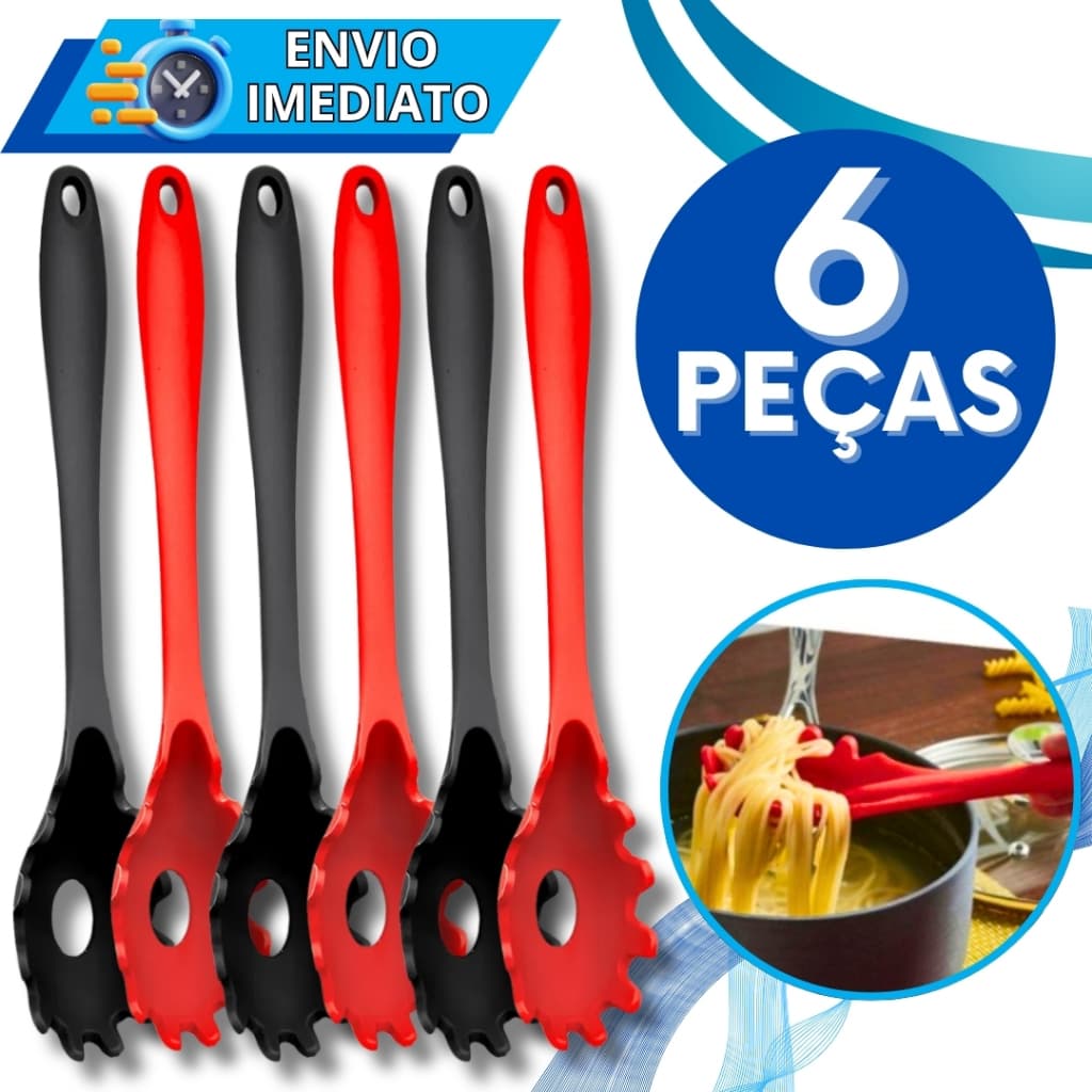 KIT Conjunto 6 Pegador de Servir Massa Macarrão de Silicone GRANDE Utensilio para Casa Cozinha Restaurante Buffet