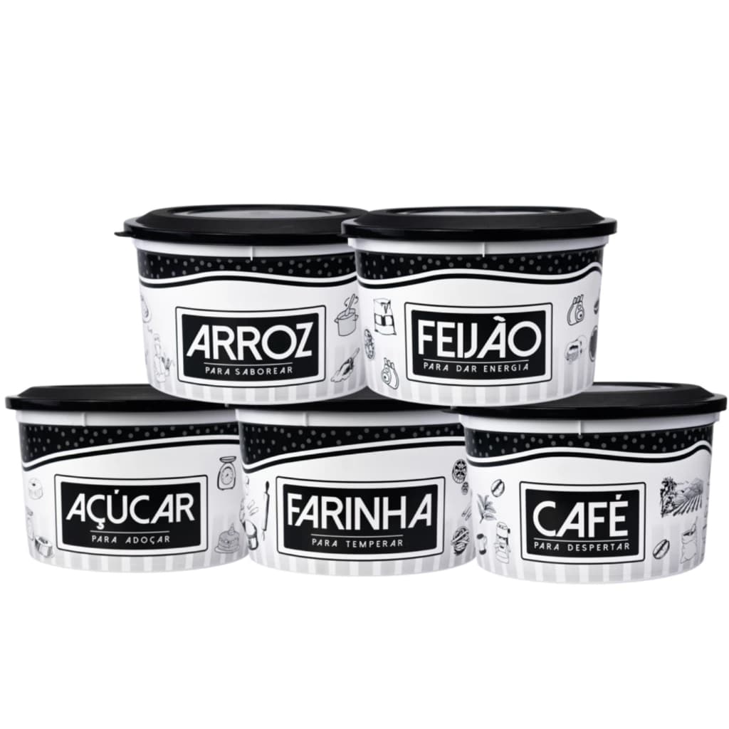 Kit Potes Mantimentos Cozinha 2L Plástico Tampa Vedação Arroz Feijão Açúcar Farinha Café