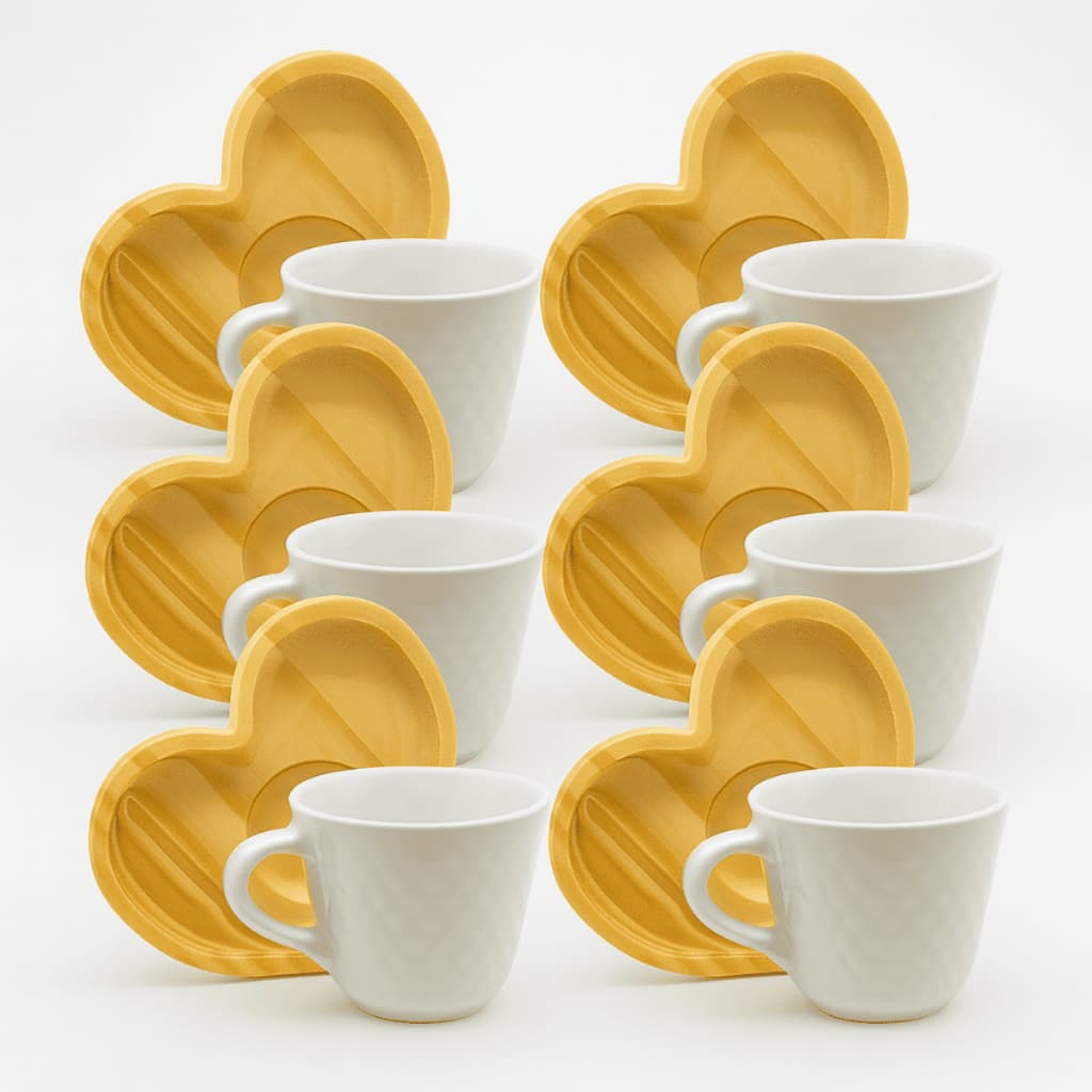 Jogo Xicaras Cafe Chá Porcelana Branca Pires Coração Mesa Posta Caneca