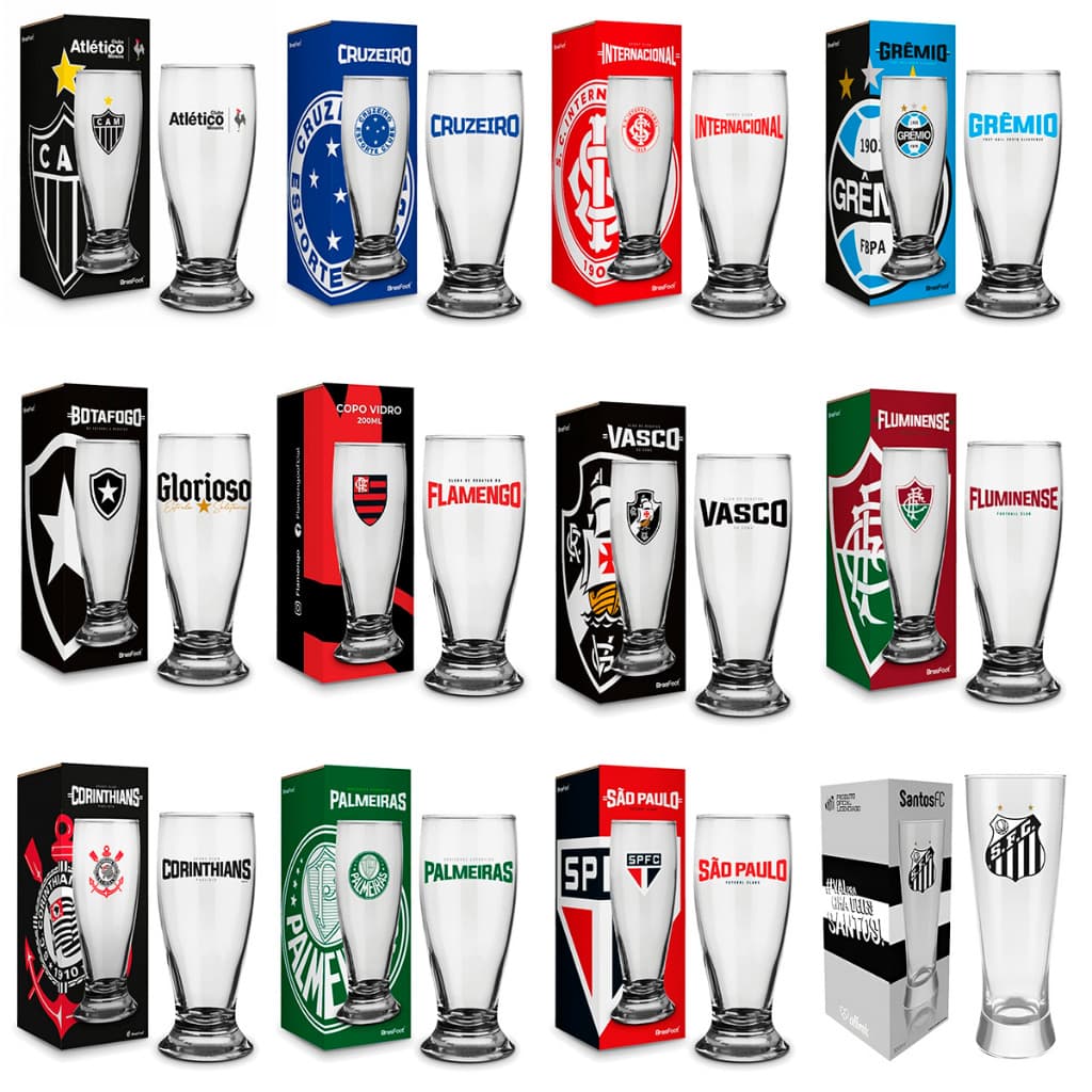 COPO DE CERVEJA 200ML TIMES DE FUTEBOL LICENCIADO OFICIAL