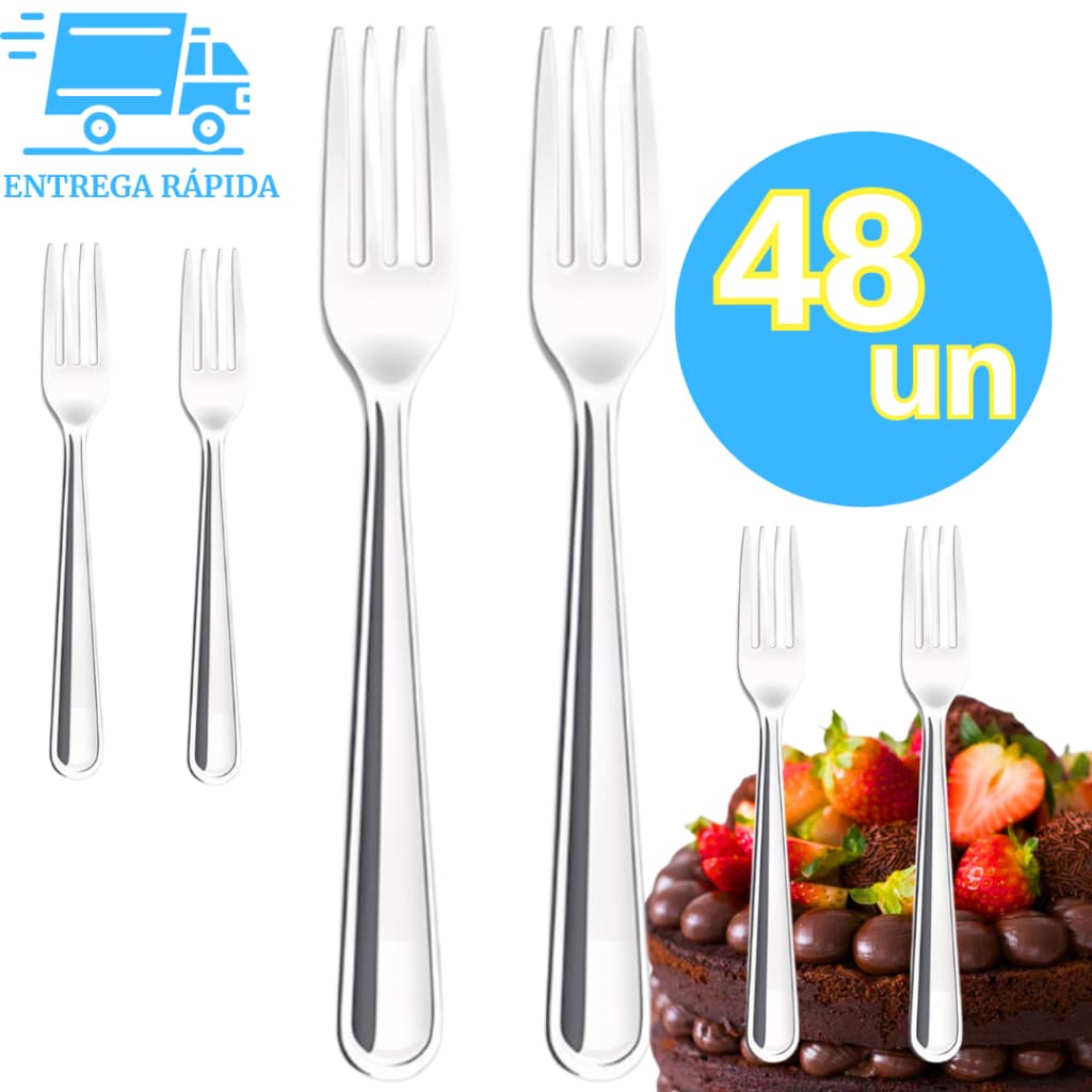 Kit 48 Garfo para Sobremesa de Aço Inox Premium Talher Bolo Frutas Tortas Casa Restaurantes Buffet