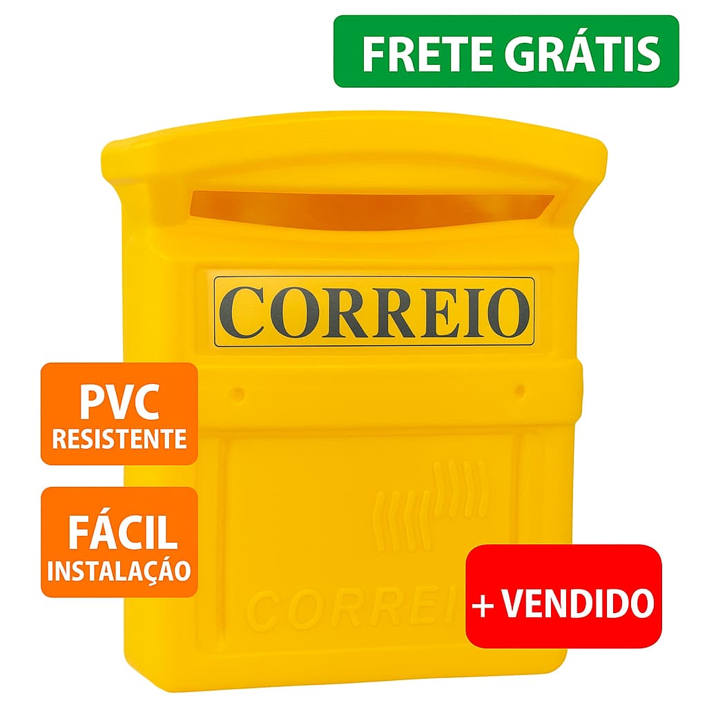 Caixa Correio PVC Amarela 20x26x11 para Cerca , Grade ou Portão – Resistente e Durável