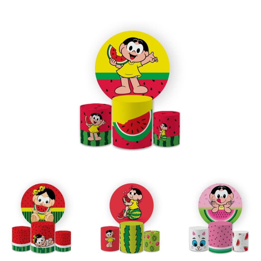 Kit Capas Festivas Para Painel e Cilindros Magali Melancia Aniversario Decoração Lançamento
