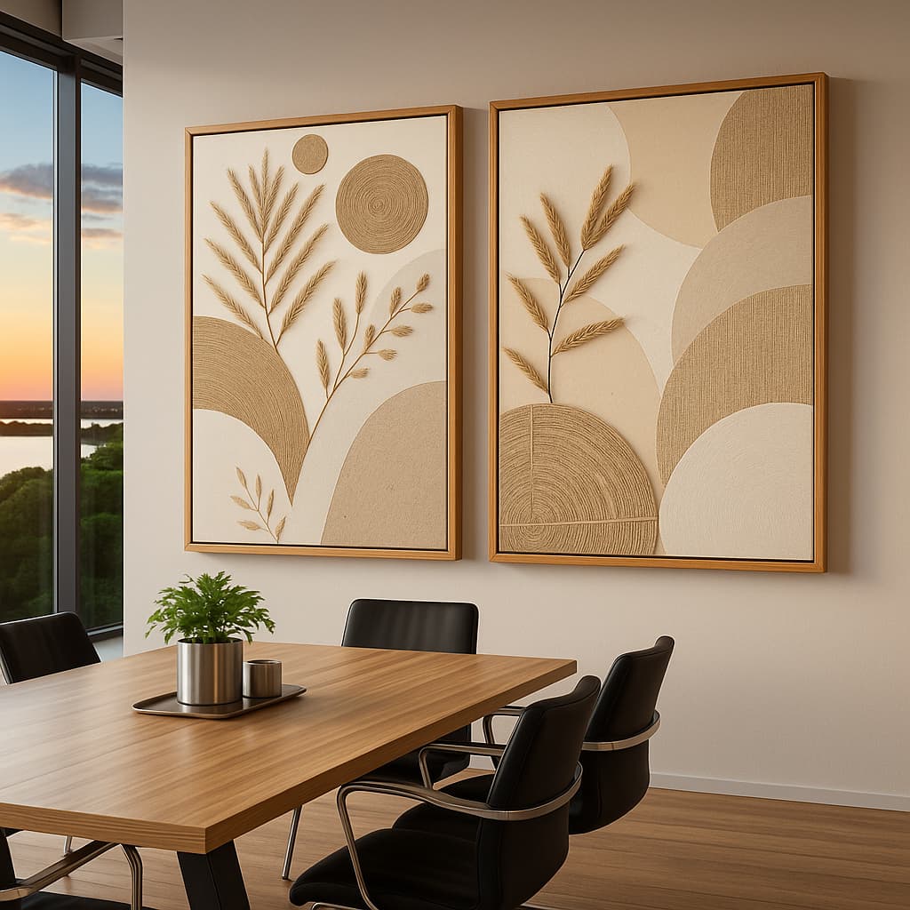 Conjunto de Quadros Decorativos com Trama em Palha – Acabamento Elegante