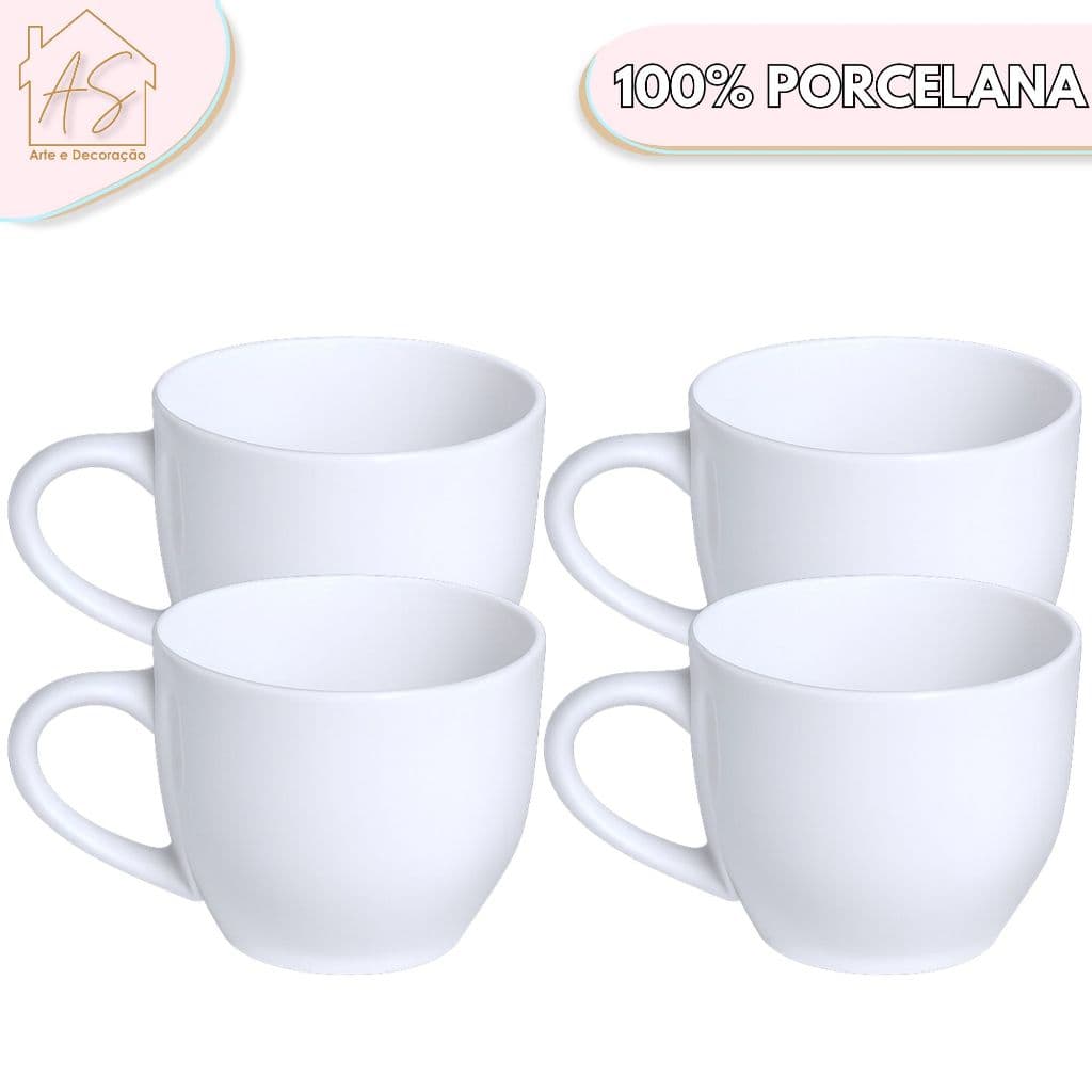 Jogo 4 Xicara Café Chá Porcelana 170ml > Cor Branca