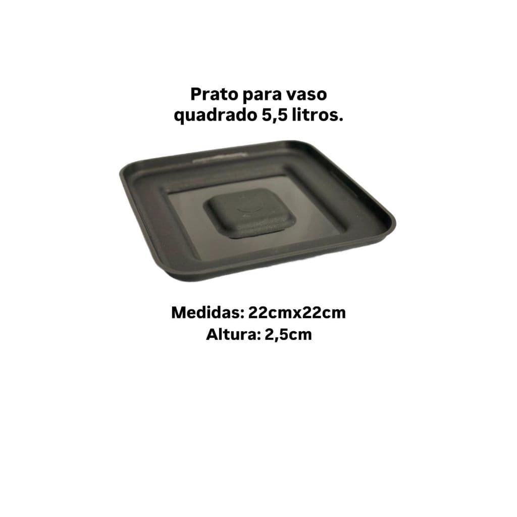 Kit com 3 Pratos Quadrados Pretos para Vasos de 5,5 Litros