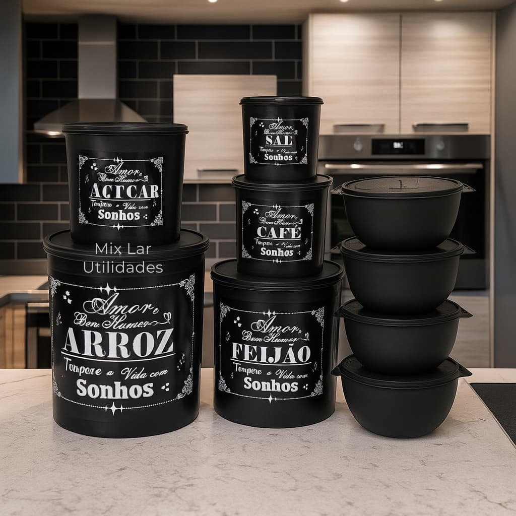 Kit potes de mantimentos cozinha 5 peças + 4 potes redondos para pequenas porções