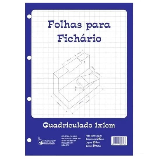 Refil de Folhas para Fichário Universitário 210x297mm Quadriculado 1x1cm Branco 50 Folhas Tamoio